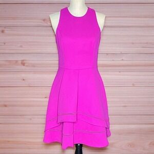 Adelyn Rae Women’s Dress Racerback Ruffle Fit & Flare Skater Small Magenta Pink